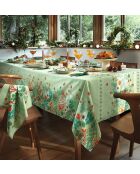 Tovaglia rettangolare Jardins de Sartène con motivi stampati su fondo verde, 150 x 250 cm.