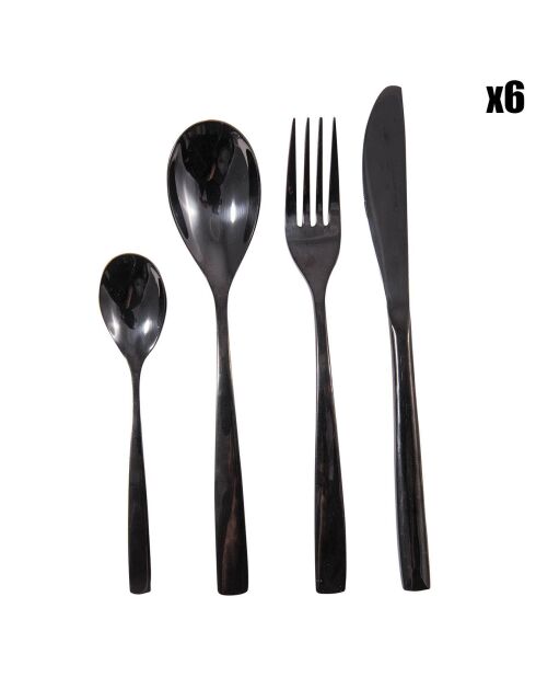 Set posate 24 pezzi nero lucido - 23x1x1 cm
