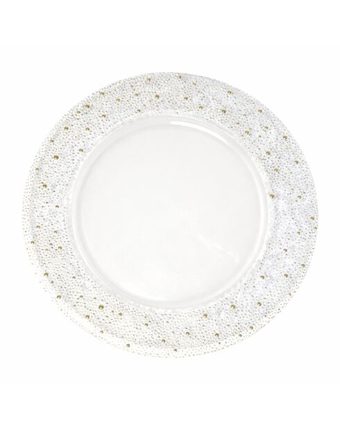 Dessous d'assiette transparent avec paillettes dorées - 33x33x2cm