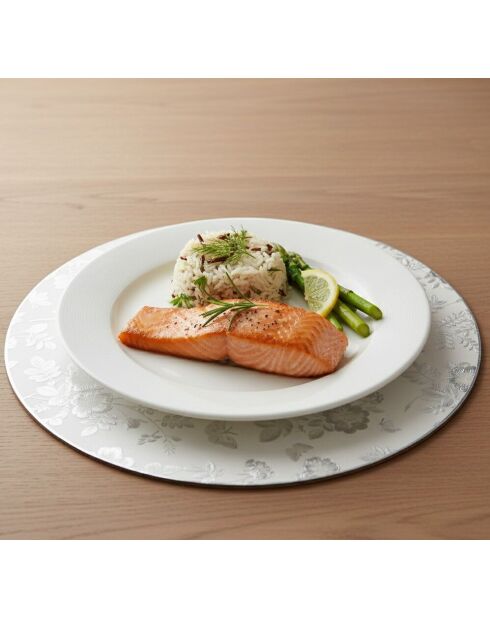Dessous d'assiette rond design fleurs argentées - 38x38x0.5cm