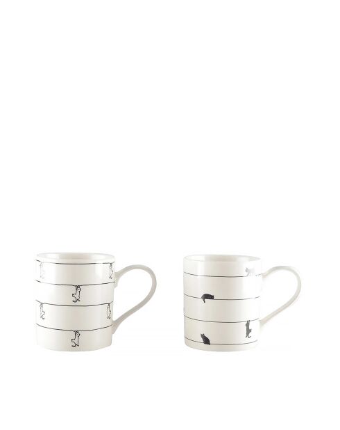 Lot de 2 tasses à thé blanches avec design chat - 8x8x9.5 cm