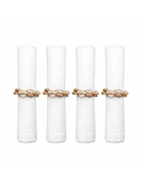 Lot de 4 ronds de serviettes chaîne blanche et marron - 7x4x1 cm