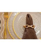 Lot de 4 ronds de serviettes chaîne blanche et marron - 7x4x1 cm