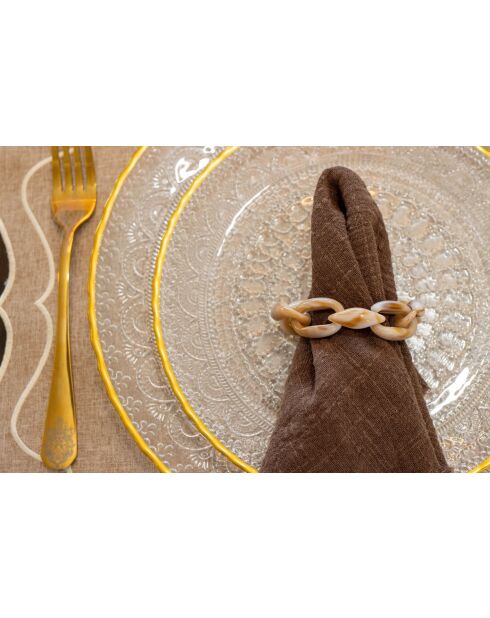 Lot de 4 ronds de serviettes chaîne blanche et marron - 7x4x1 cm