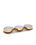 Set de 3 coupelles blanches et dorées sur plateau - 38.3x14x6 cm