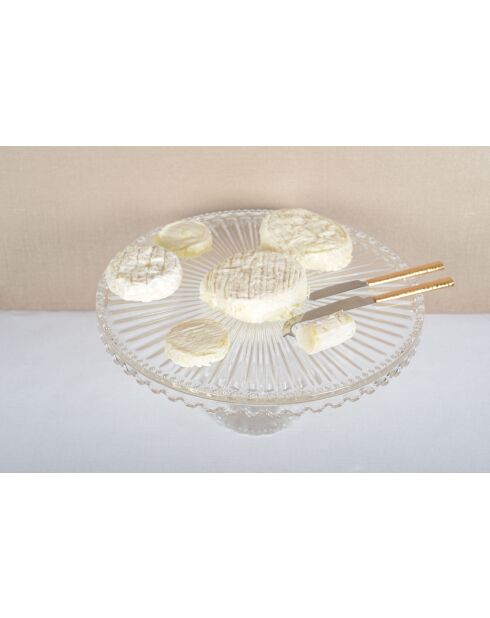 Plat à tarte sur pied en verre grand modèle transparent - 32x32x21cm