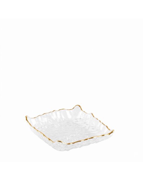 Plato cuadrado de cristal con borde dorado - 15,5x15,5x3,5 cm