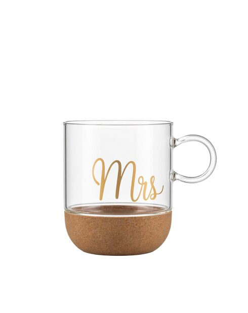 Mug en verre fond liège Mrs transparent - 8x8x10cm