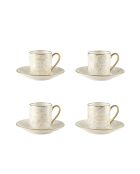 Lot de 4 tasses à café avec soucoupes blanches design abstrait - 11x11x7 cm