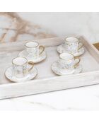 Lot de 4 tasses à café avec soucoupes blanches design abstrait - 11x11x7 cm