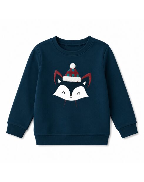 Sweat Noël en Laponie en molleton marine