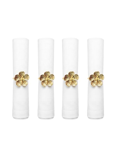 Lot de 4 ronds de serviettes fleurs dorées - 4x4x2 cm