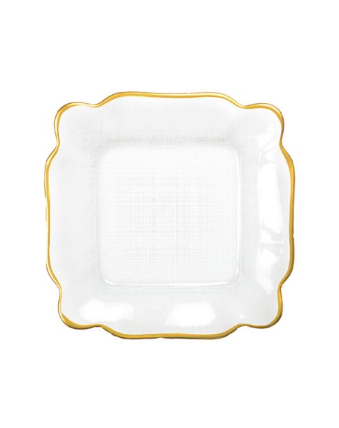 Assiette carrée en verre bords dorés - 25x25x2cm