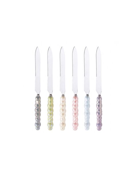 Lot de 6 couteaux à dessert argentés avec manches multicolores - 22x2x0.1 cm