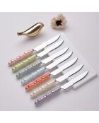 Lot de 6 couteaux à dessert argentés avec manches multicolores - 22x2x0.1 cm