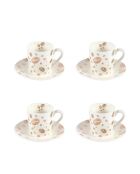 Set mit 4 Tassen und Untertassen weiß/goldene Kaffeebohne - 8,5 x 8,5 x 6 cm