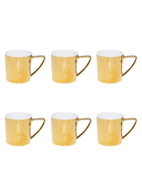 Lot de 6 mugs blancs et dorés en porcelaine 340ml - 8.5x13.5x9.6 cm