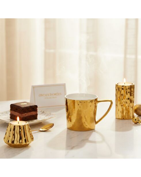 Lot de 6 mugs blancs et dorés en porcelaine 340ml - 8.5x13.5x9.6 cm