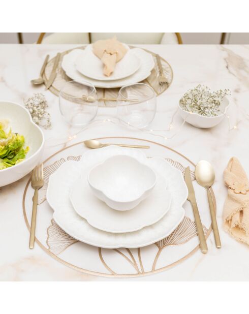 Assiette à dessert en porcelaine blanche Florale - 18.5x18x.5cm