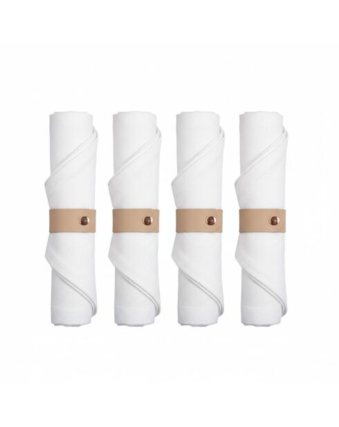 Lot de 4 ronds de serviettes en simili cuir beige - 5x5x1 cm