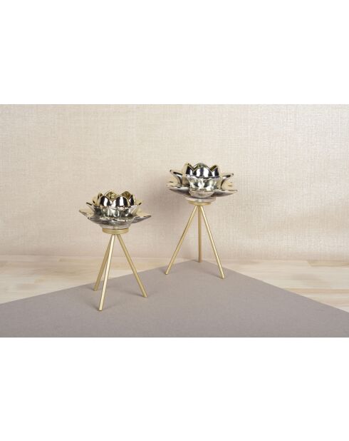 Bougeoir sur pied fleur dorée - 15x15x20.5cm