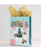 Lot de 3 sacs cadeaux Patinons en famille - 2 sacs 32 x 9 x 42 cm et 1 sac 22 x 10 x 27 cm.