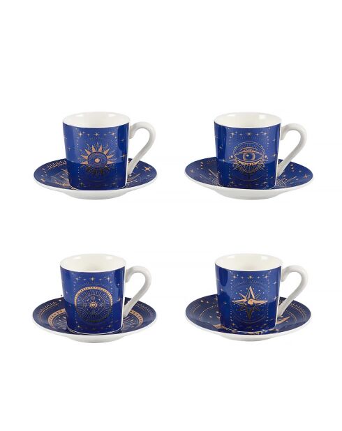 Set van 4 blauwe Astres kopjes en schotels - 8,5x8,5x6 cm