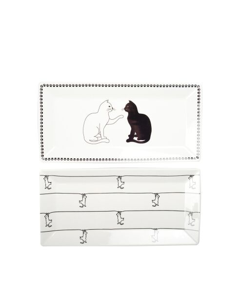 Lot de 2 plateaux noirs et blancs avec design chat - 32.5x15.5x2.5 cm