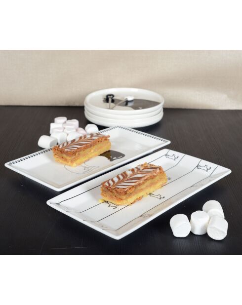 Lot de 2 plateaux noirs et blancs avec design chat - 32.5x15.5x2.5 cm
