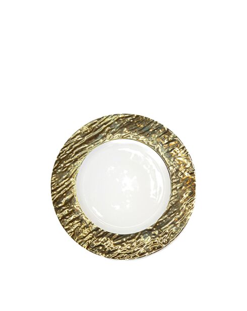 Assiette à dessert blanche et dorée - 22x22x2.1cm