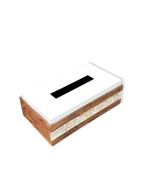 Taschentuchbox aus Holz mit weißem Deckel — 23 x 13,5 x 7,5 cm