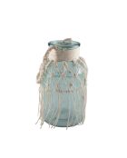 Vase en verre vert d'eau macramé - 14x14x26.5cm