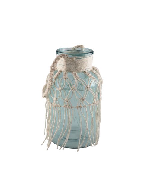 Vase en verre vert d'eau macramé - 14x14x26.5cm