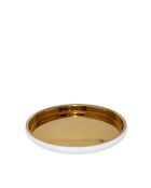 Plateau rond écru et doré - 32.5x32.5x4.5cm