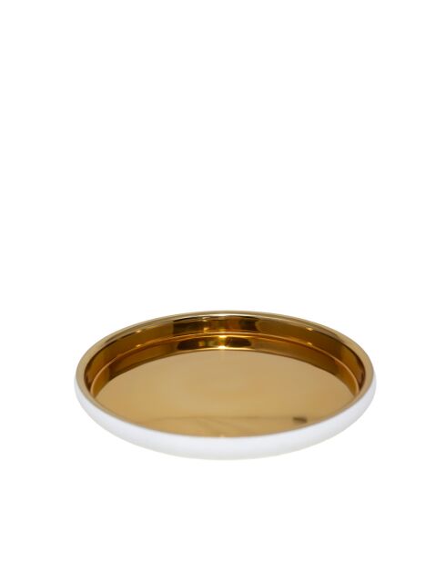 Plateau rond écru et doré - 32.5x32.5x4.5cm
