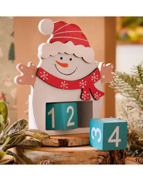 Calendrier perpétuel Secrets de Noël bonhomme de neige - 13 x 13 x 3,5 cm.