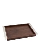 Plateau rectangulaire en bois avec poignées en métal argenté - 44x33x3cm