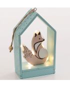 Scénette lumineuse Festin des bois en forme de renard - 14 x 8 cm.