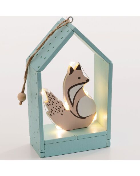Scénette lumineuse Festin des bois en forme de renard - 14 x 8 cm.