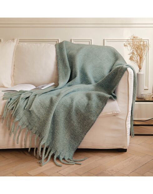 Plaid effetto mohair con baldacchino a frange verdi - 125 x 150 cm.