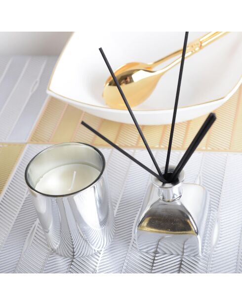 Coffret bougie & parfum d'ambiance parfum freesia argenté - 27x20x9cm