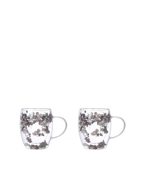 Set van 2 dubbelwandige zilveren theekopjes met bloemen - 350 ml