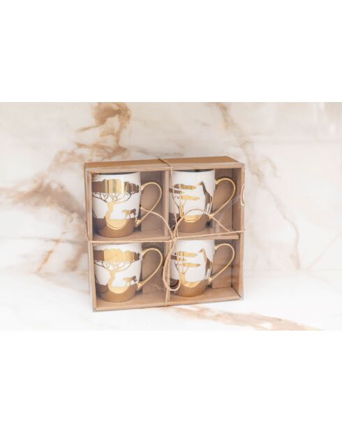 Lot de 4 mugs dorés Savane - 8x8x9.5 cm