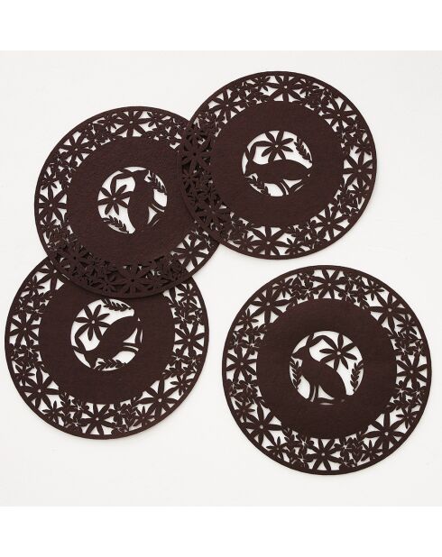 Set di 4 tovagliette Chemin des Edges in feltro con decorazione a lepre - Ø 35 cm.