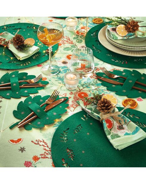 Lot de 4 dessous d’assiettes Jardins de Sartène en feutrine verte - Ø 37 cm.