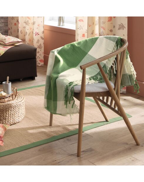 Plaid da danza autunnale in cotone a quadretti avorio e verde - 130 x 170 cm.