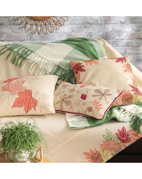 Plaid da danza autunnale in cotone a quadretti avorio e verde - 130 x 170 cm.