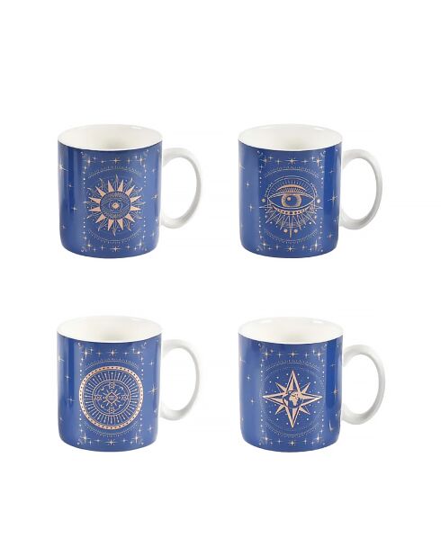 Lot de 4 mugs Astres bleus - 8.2x8.2x10.5 cm
