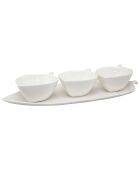 Set de 3 coupelles apéritif avec plateau décor feuille - 14x10.5x5.5 cm