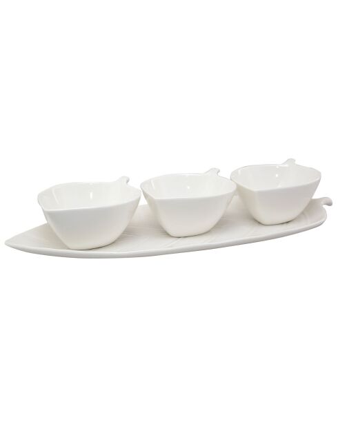 Set de 3 coupelles apéritif avec plateau décor feuille - 14x10.5x5.5 cm